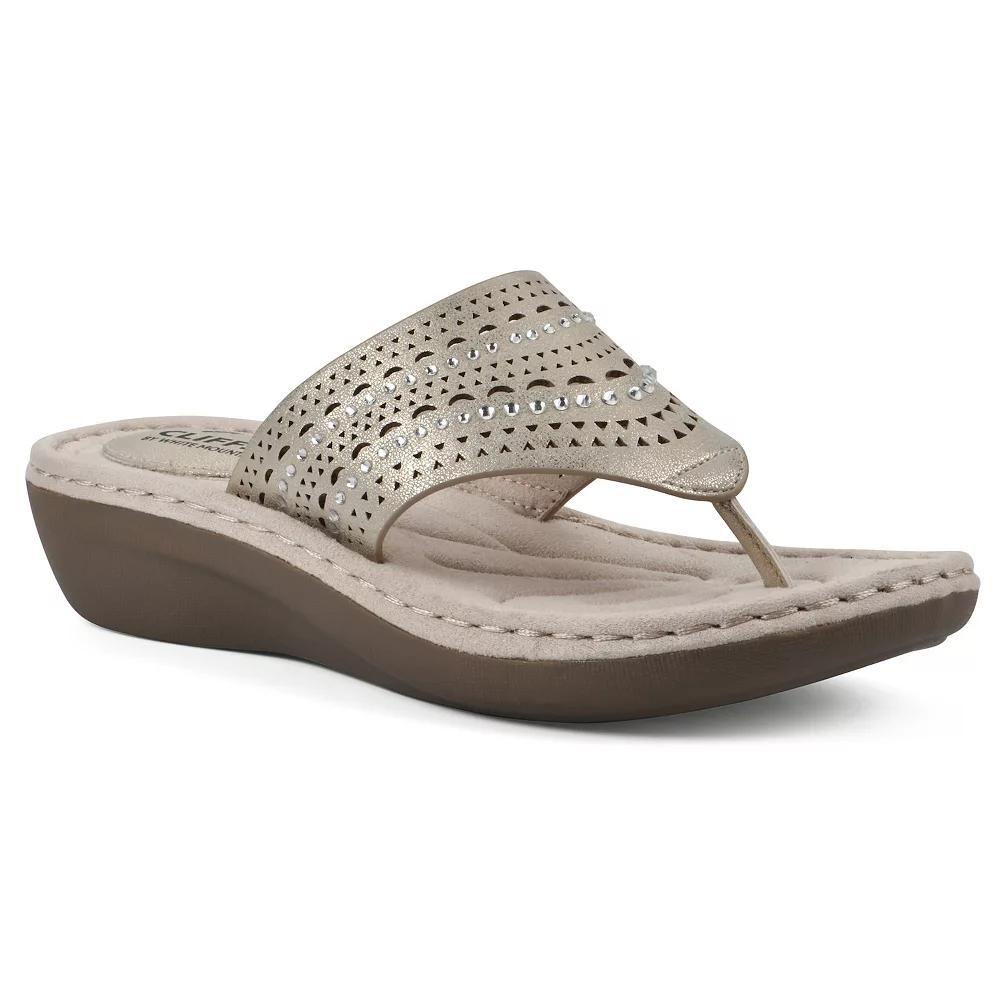 Cliffs by White Mountain Comate Women's Thong Sandals, Size: 6.5 Wide, Gold Grey Product Image