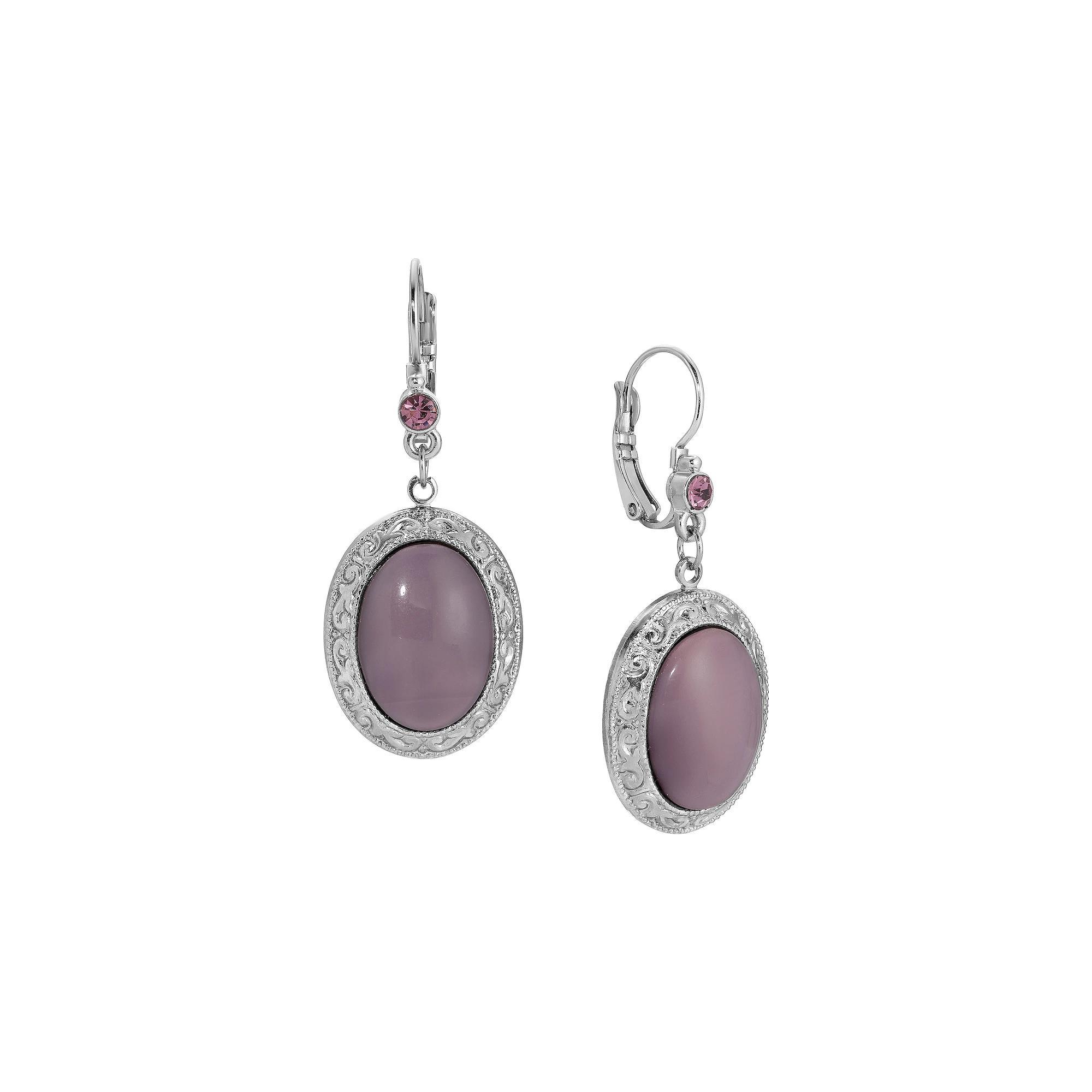 1928 Moonstone & Crystal Oval Drop Earrings, Womens, Purple Product Image