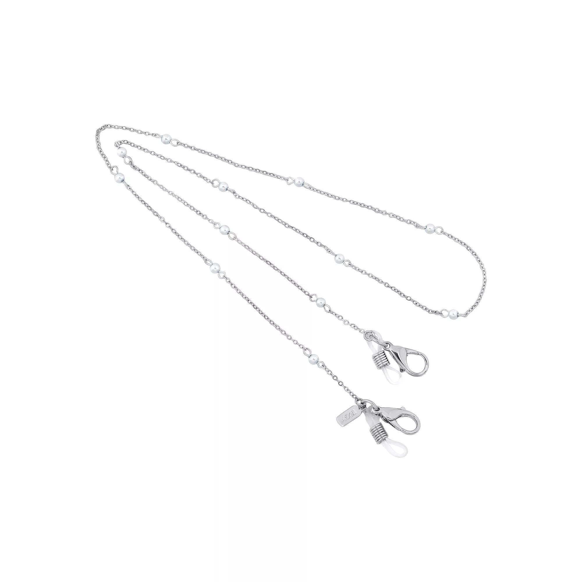 1928 Chain & Simulated Pearl Mask Holder, Womens, Gray Product Image