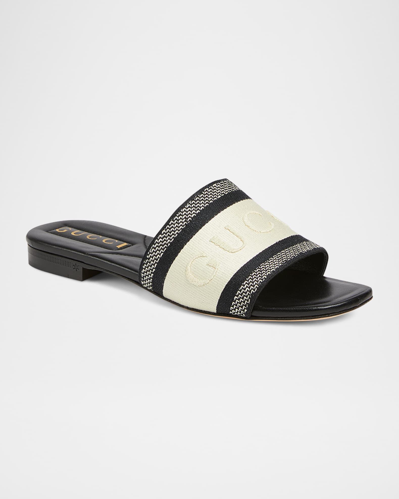 Jane Embroidered Cotton Flat Slide Sandals Product Image