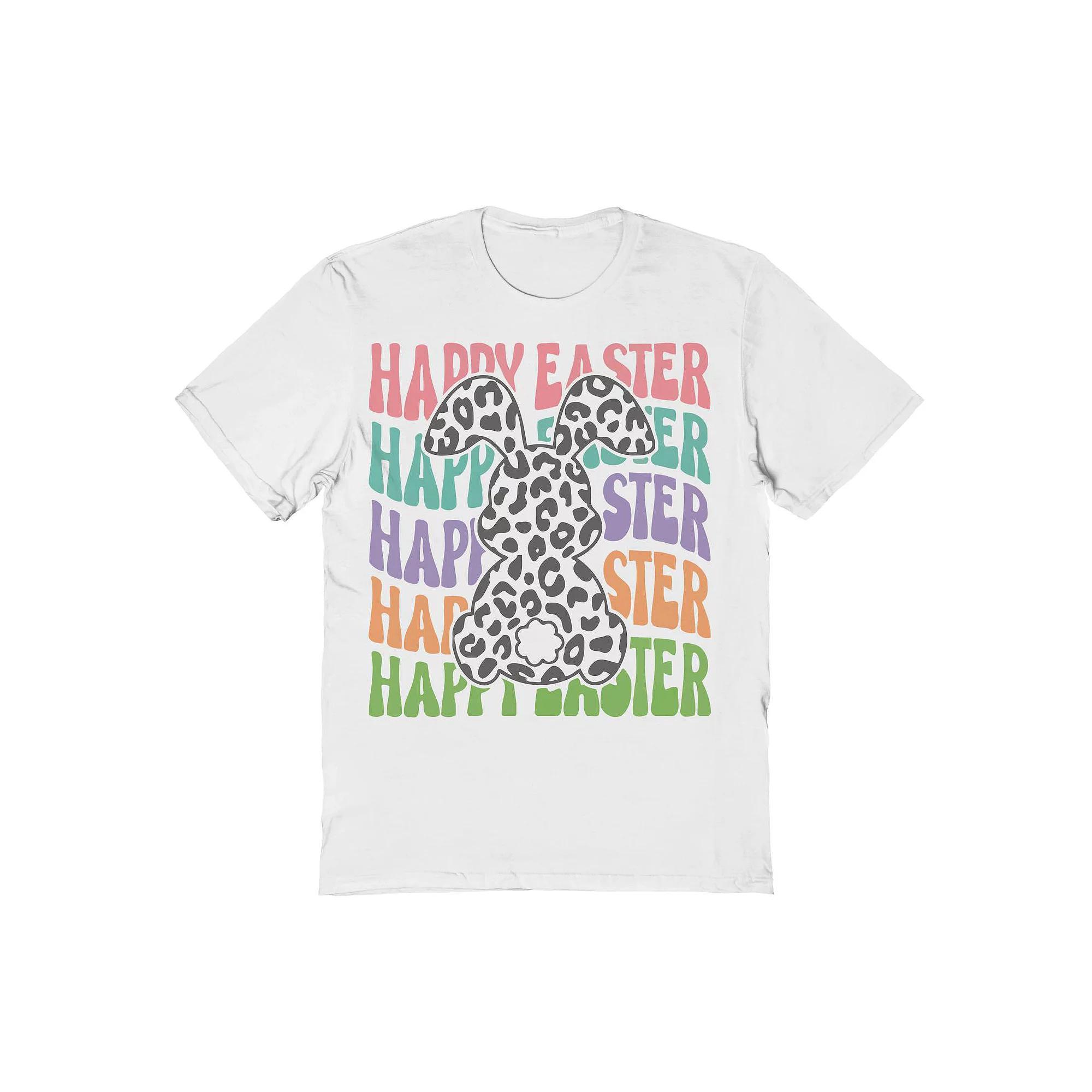 Men's Happy Easter Pattern Graphic Tee, Size: Medium, White Product Image