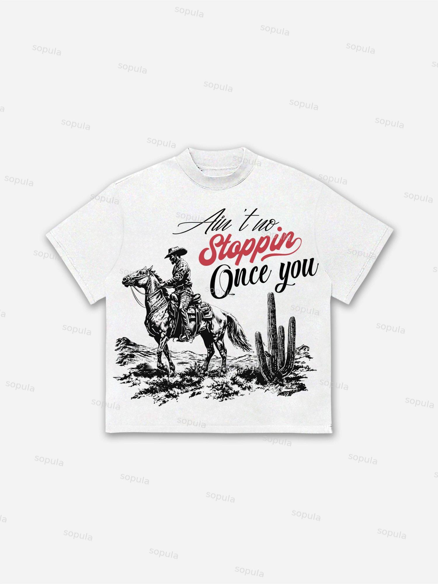 Western Cowboy Graphic Cotton T-shirt Product Image