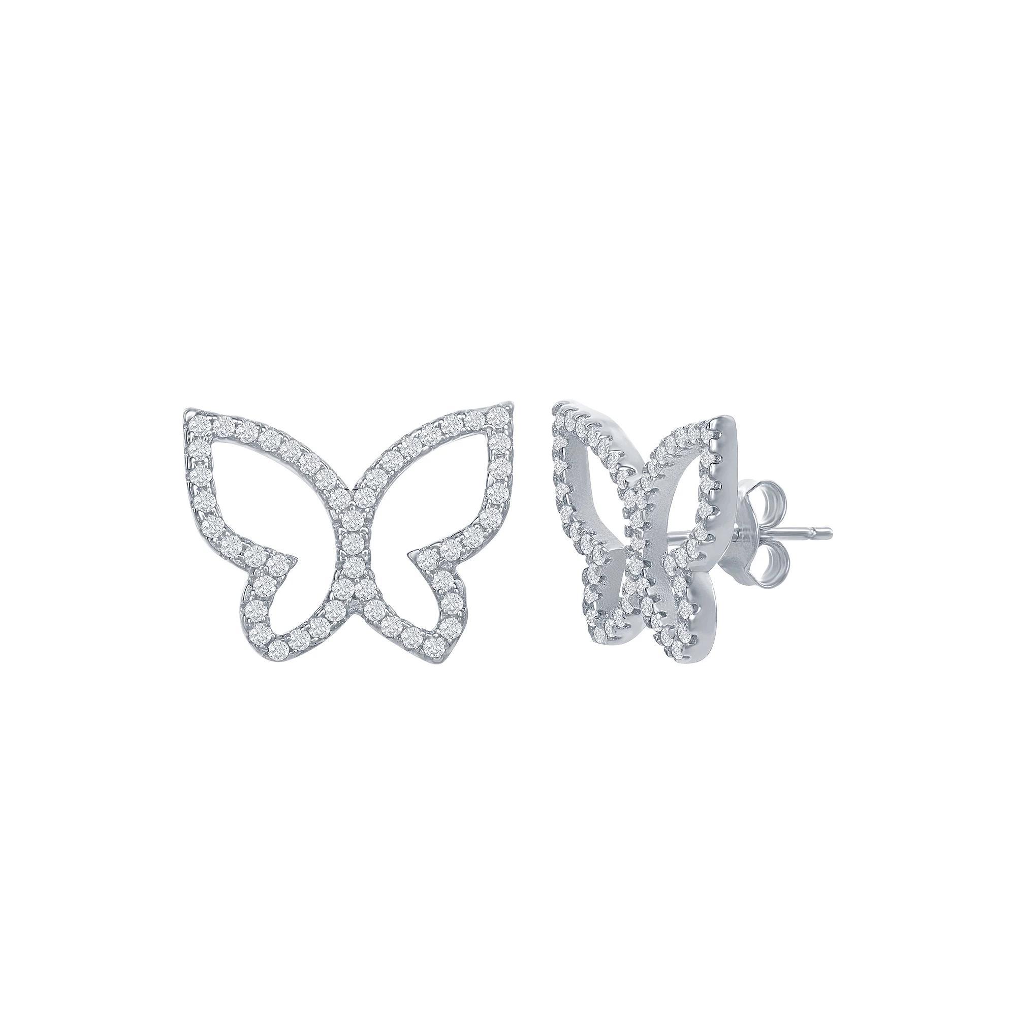Sterling Silver Cubic Zirconia Butterfly Stud Earrings, Womens, Pink Tone Product Image
