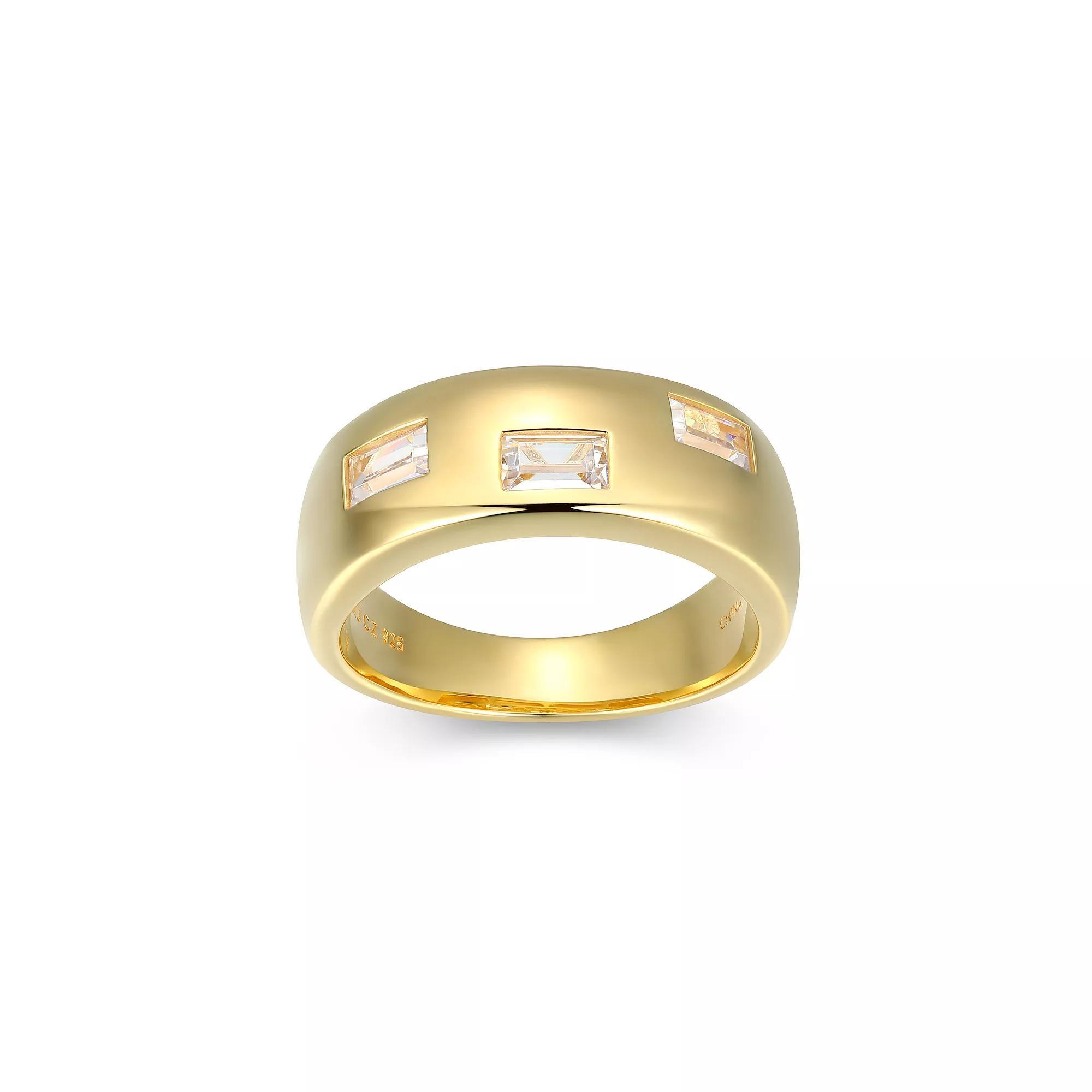 Men's 18k Gold Over Silver 3-Stone Cubic Zirconia Band Ring, Size: 9, Gold Tone Product Image