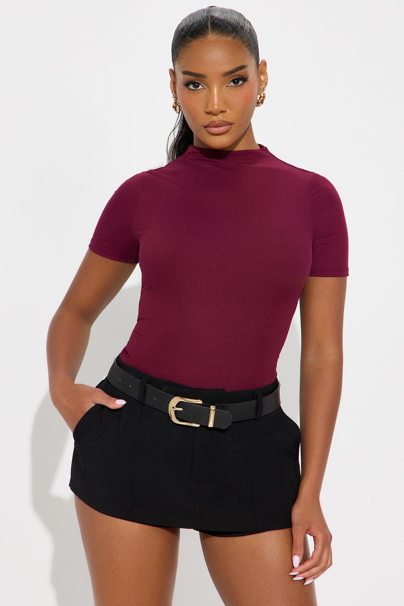 Sadie Short Sleeve Double Lined Bodysuit - Wine Product Image