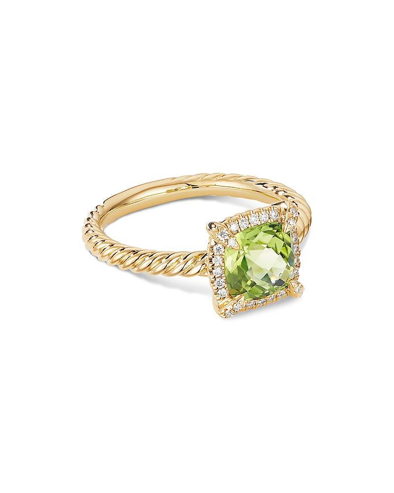 David Yurman Petite Chatelaine Pave Bezel Ring in 18K Yellow Gold with Peridot and Diamonds Product Image