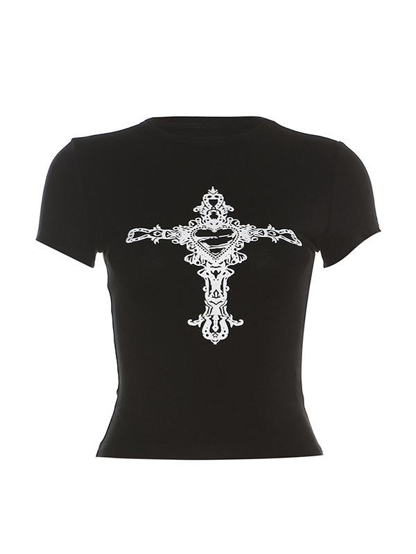 Cross Print Short Sleeve Tee Product Image