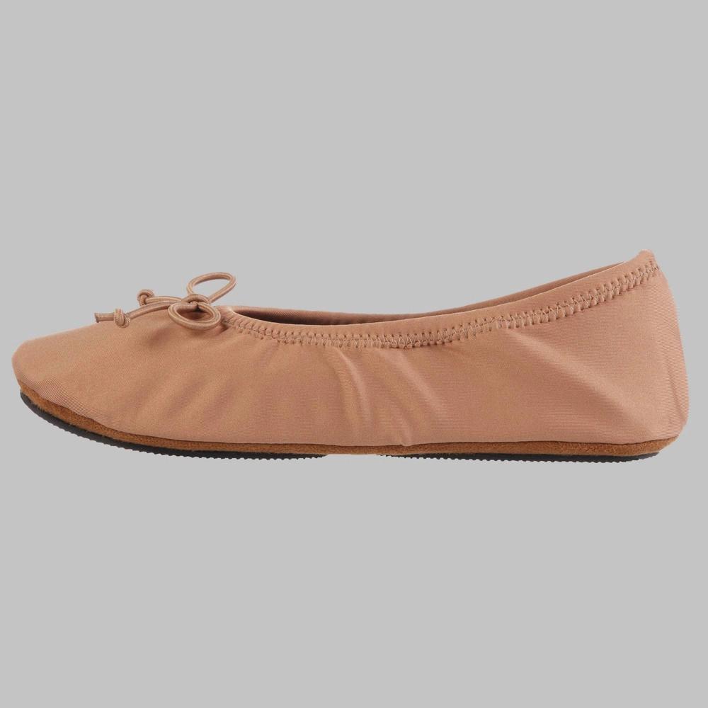 Isotoner Women's Sloan Nude Spandex Ballerina Slippers - Tobacco Brown M Product Image