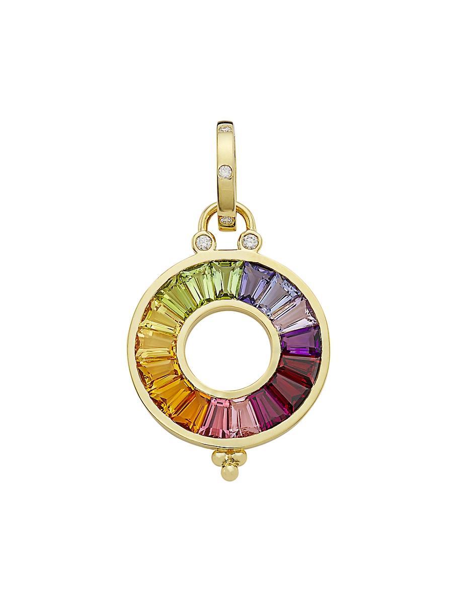 Womens Celestial 18K Yellow Gold, Diamond & Multi-Stone Small Color Wheel Pendant Product Image