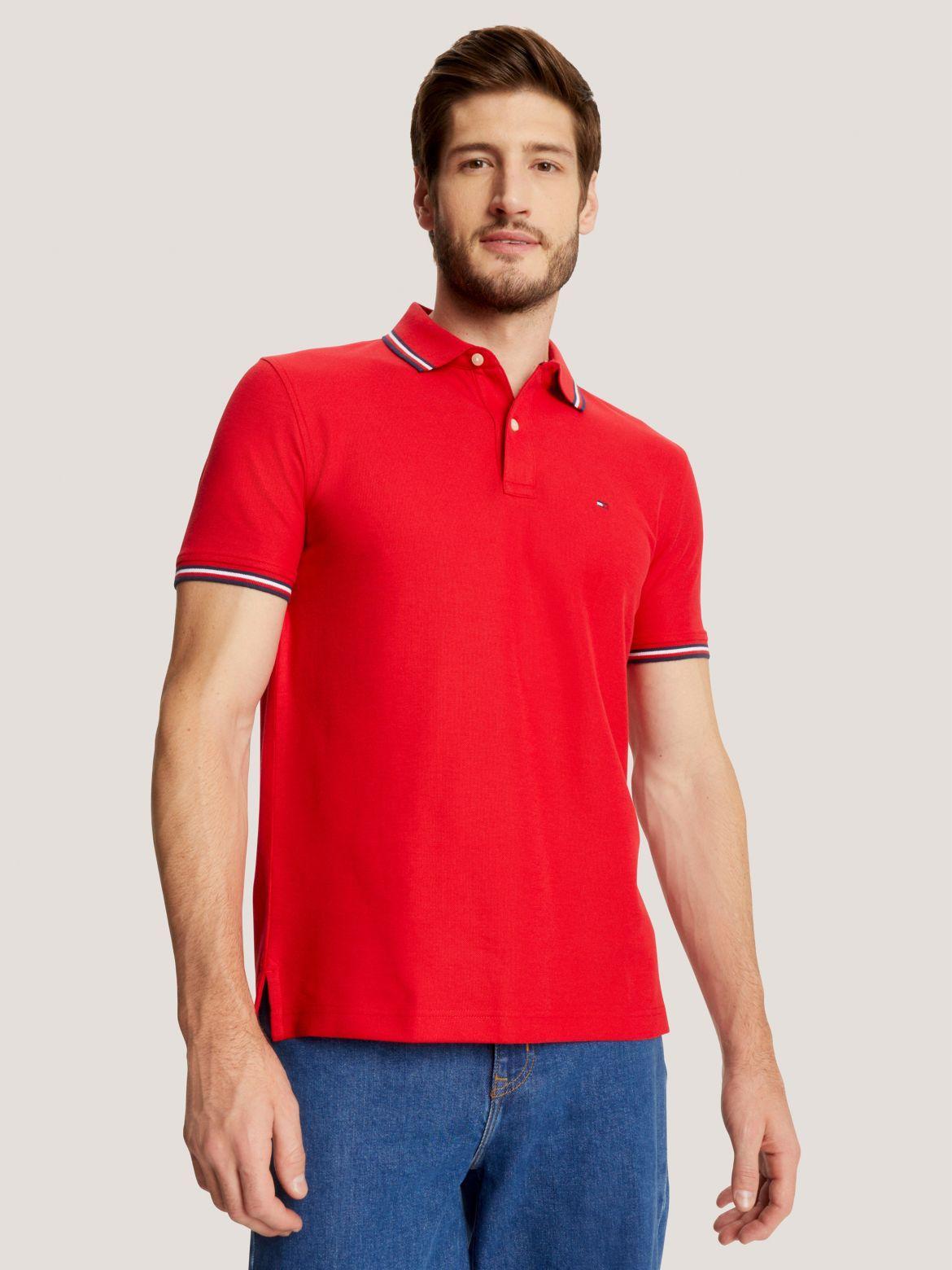 Men's Tommy Hilfiger Tommy Tipped Polo Shirt, Size: XXL, Primary Red Product Image
