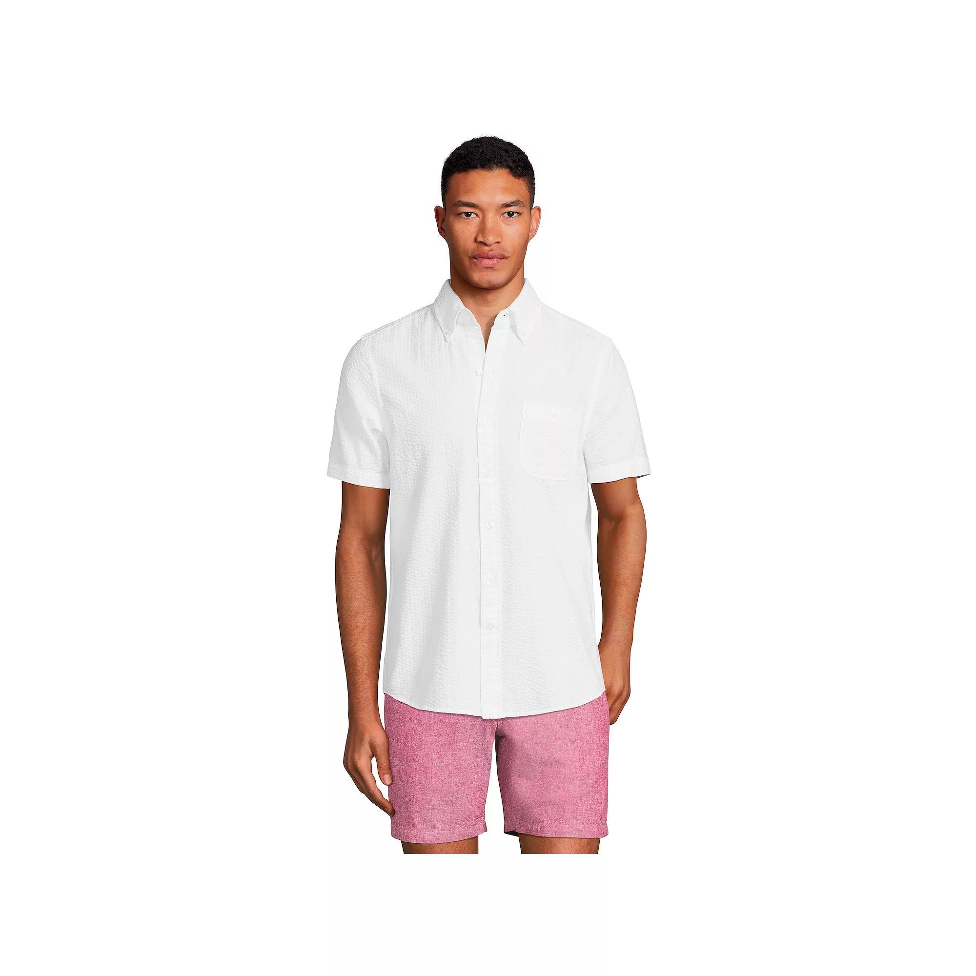 Men's Lands' End Button-Down Seersucker Shirt, Size: Small, White Product Image