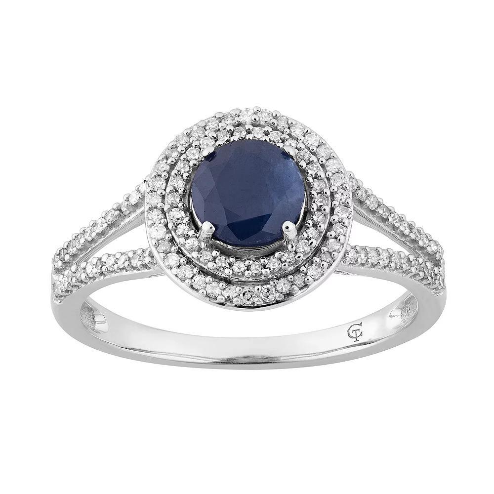 10k White Gold Sapphire & 1/3 Carat T.W. Diamond Halo Ring, Women's, Size: 7, 10k Whgold Product Image