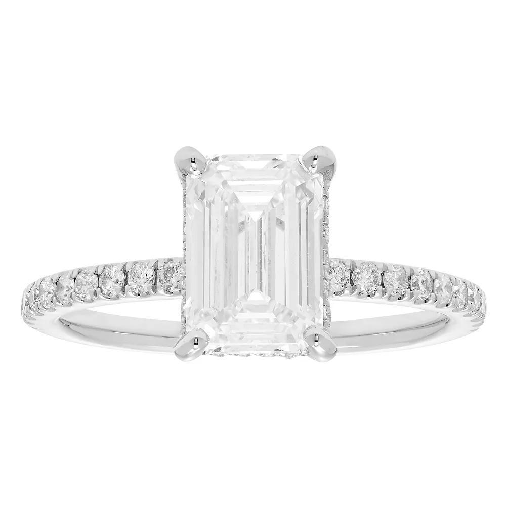 Evergreen Diamonds 14k White Gold 2 3/8 Carat T.W. IGL Certified Emerald Cut Lab-Grown Diamond Hidden Halo Ring, Women's, Size: 7 Product Image