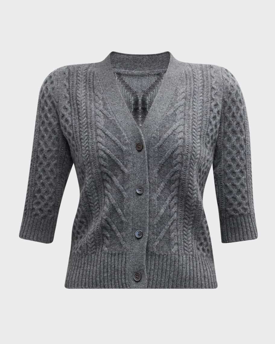 Cashmere Cable Elbow-Sleeve Cardigan Product Image