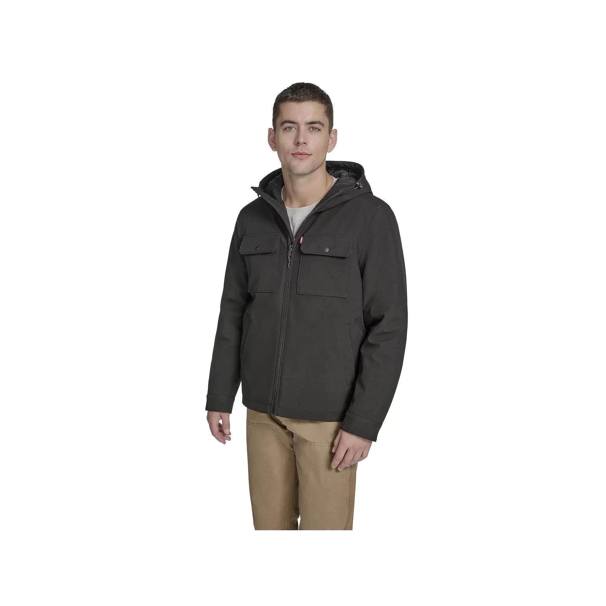 Men's Levi's® Soft Shell Quilt Lined Hooded Storm Coat, Size: Medium, Black Product Image