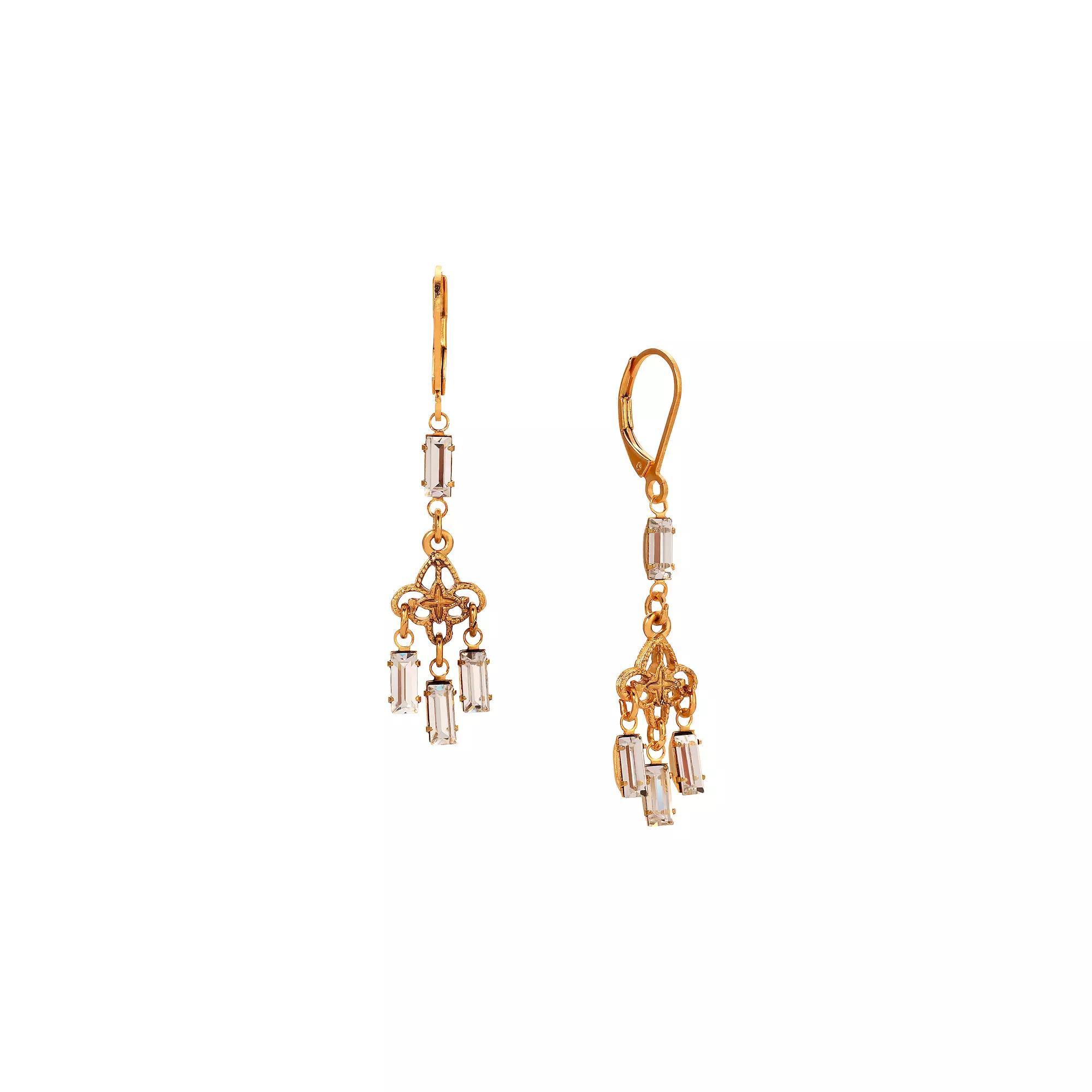 1928 Gold Tone Crystal Chandelier Leverback Earrings, Womens, White Product Image