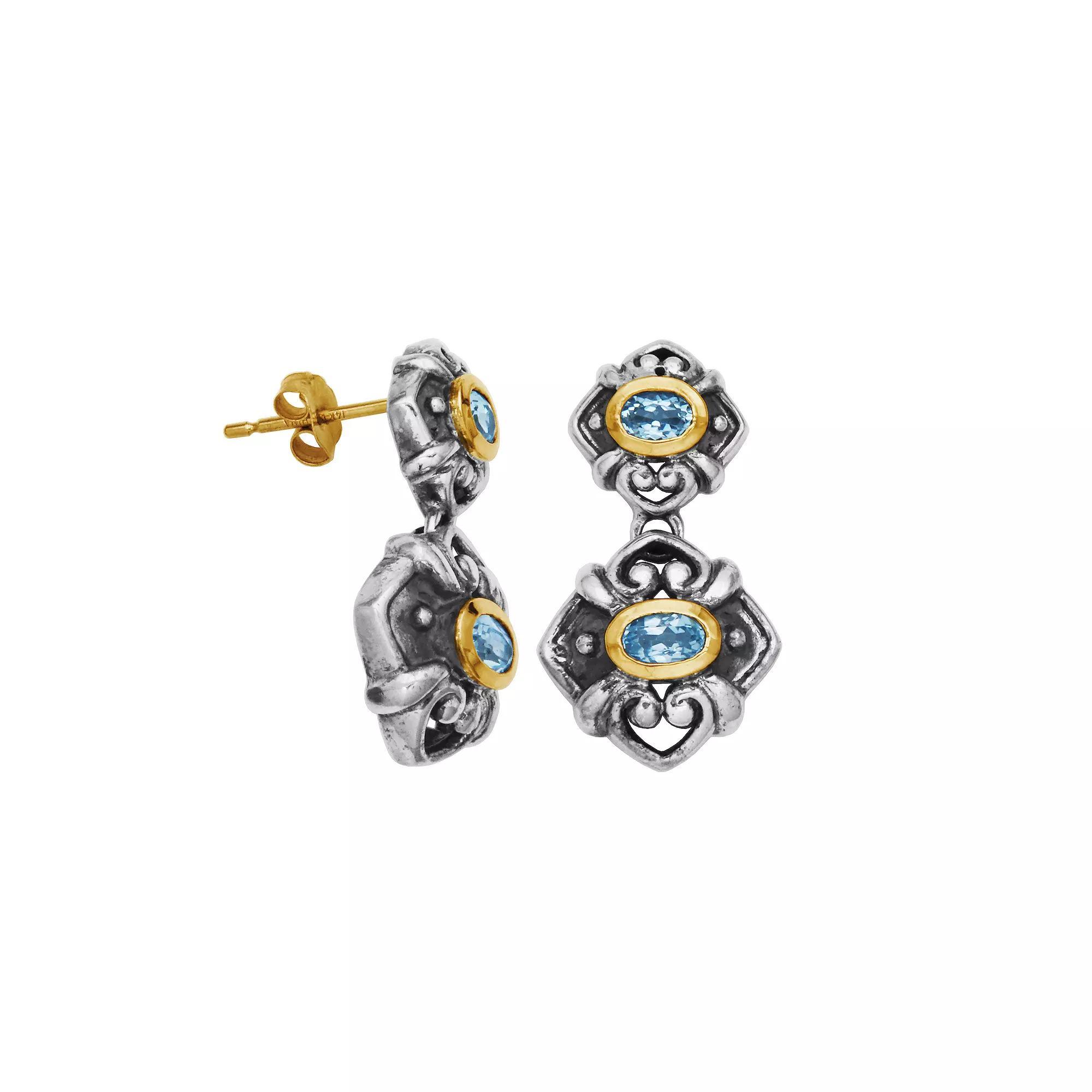 14k White Gold Over Silver Genuine Blue Topaz Drop Earrings, Women's, 14k Whgold Product Image