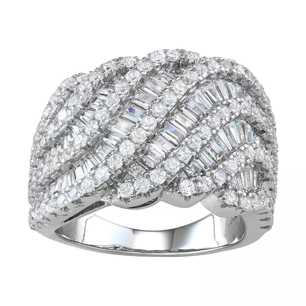 Designs by Gioelli Sterling Silver Cubic Zirconia Layered Wave Ring, Women's, Size: 7 Product Image