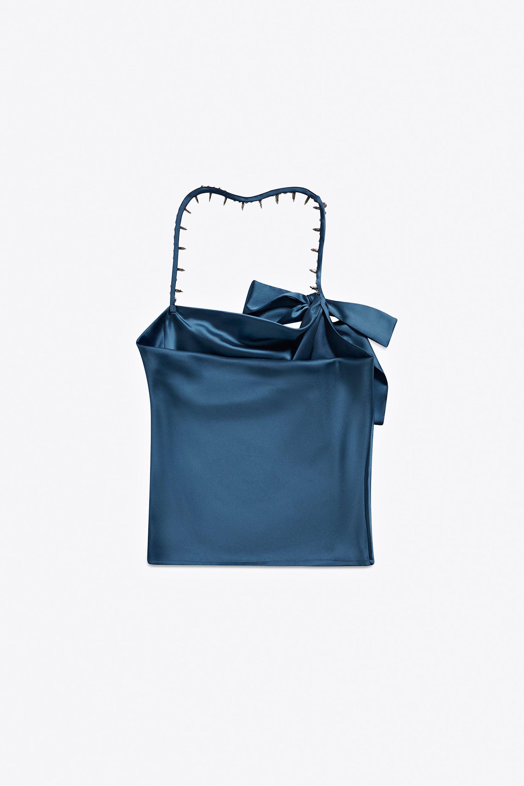 Crystal Embellished Satin Halter Top Product Image