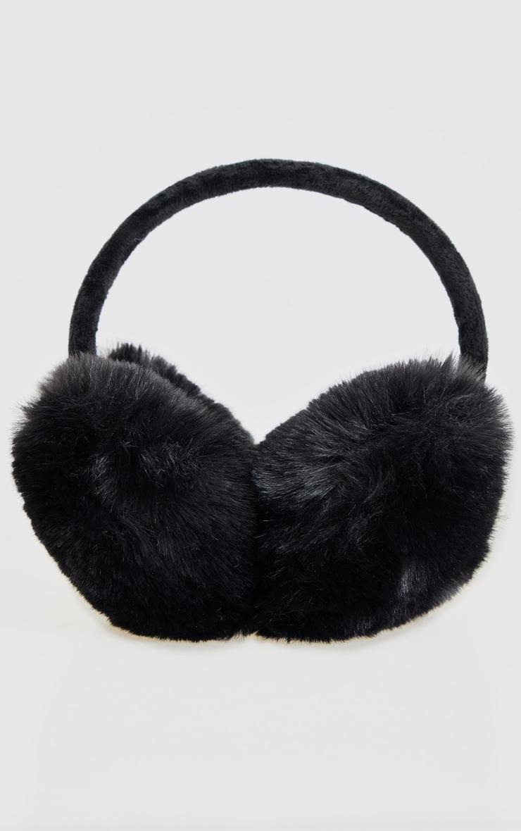 Black Faux Fur Heart Ear Muffs Product Image