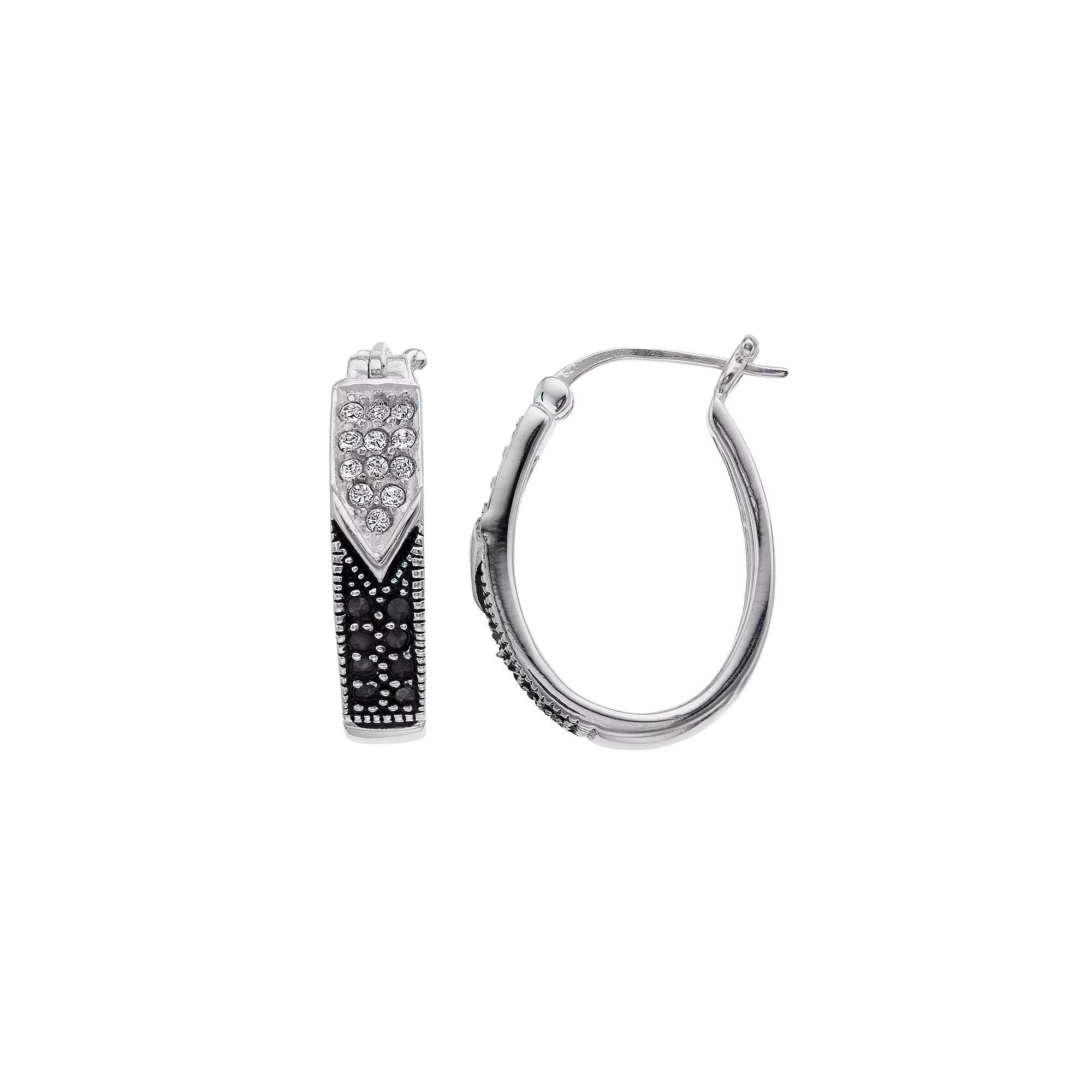 Tori Hill Sterling Silver Marcasite & Crystal Oval Hoop Earrings, Women's Product Image