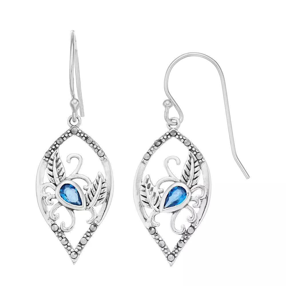Tori Hill Sterling Silver Marcasaite & Blue Glass Drop Earrings, Women's Product Image