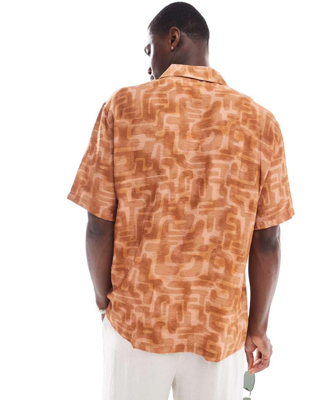 Bershka abstract graphic print shirt in burnt red Product Image