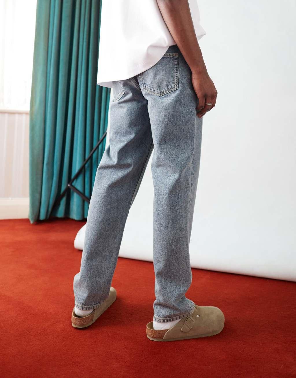 Topman straight leg jeans in washed out tinted blue Product Image