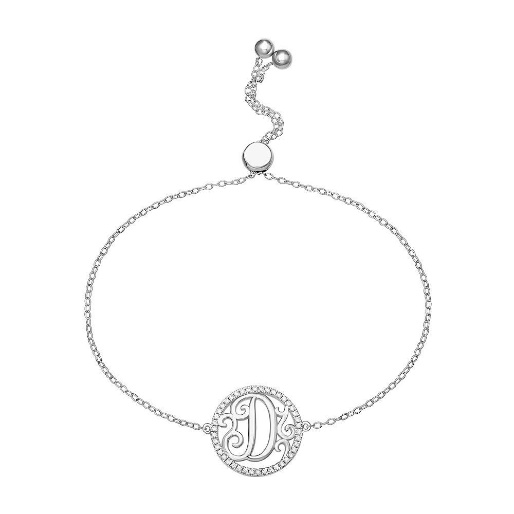 PRIMROSE Sterling Silver Cubic Zirconia Initial Cable Chain Bolo Bracelet, Women's, Size: 7", Sterling Silver D Product Image