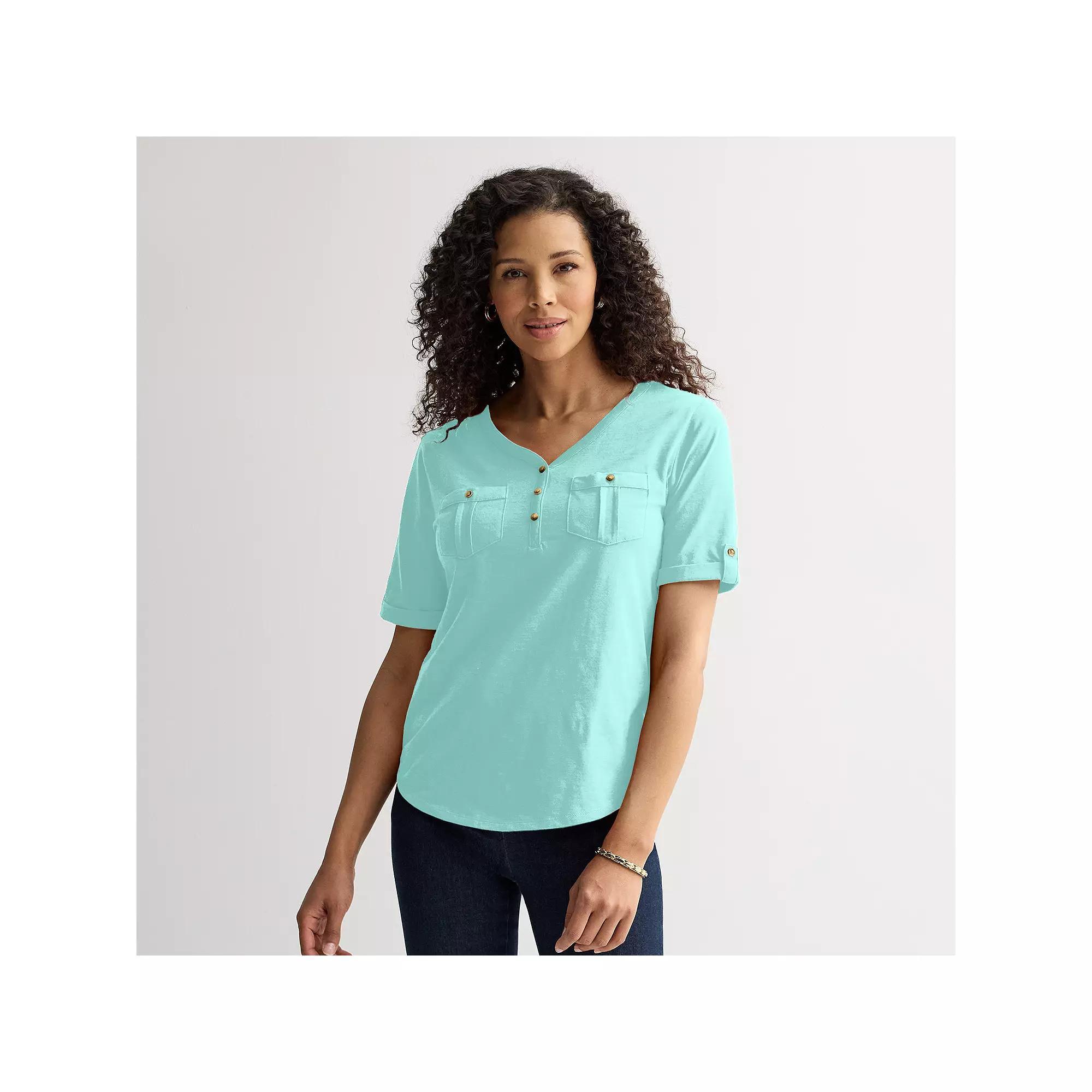 Women's Croft & Barrow® Elbow Sleeve Utility Henley Top, Size: XXL, Barefoot Beach Product Image