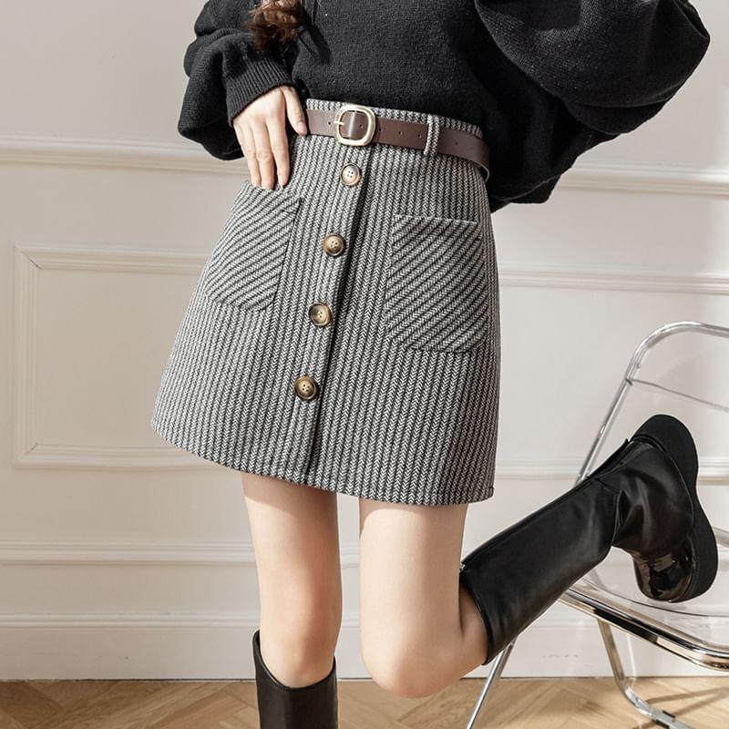 High Rise Houndstooth Print A-Line Mini Skirt Product Image