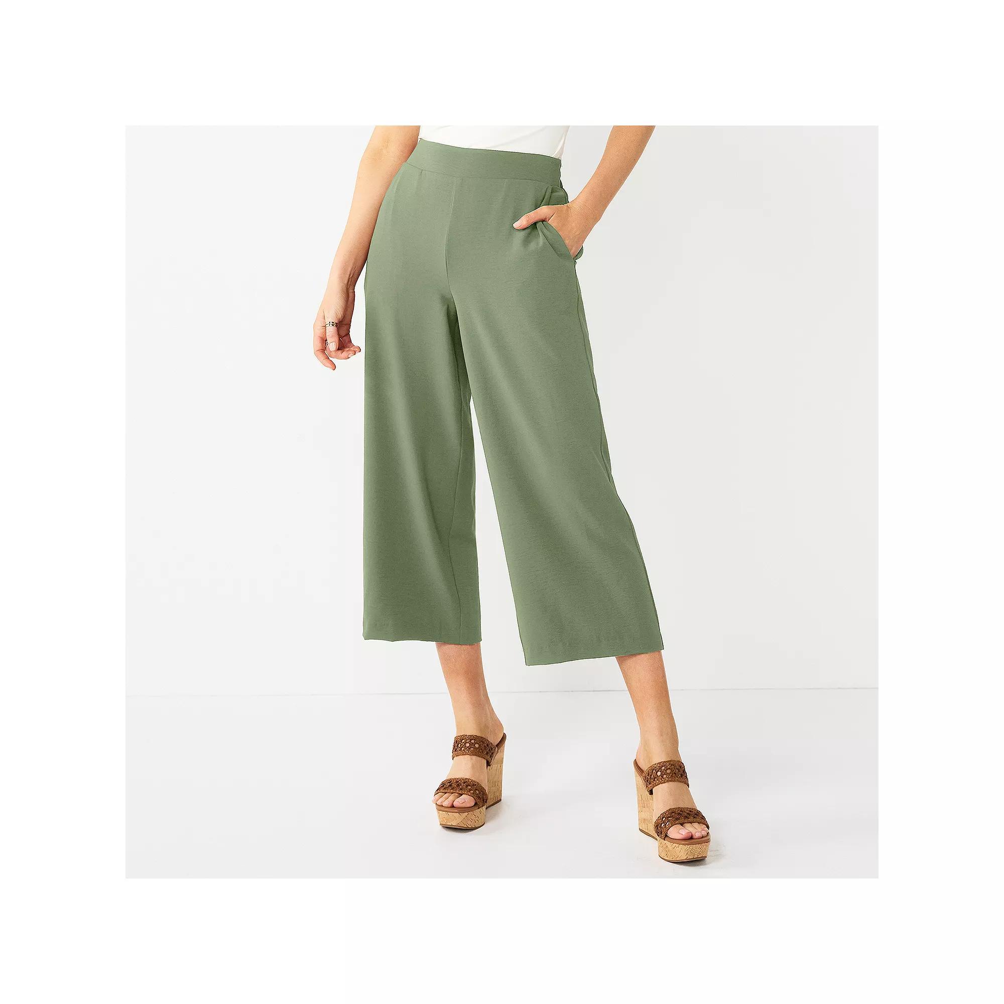 Women's Nine West Pull-On Wide-Leg Crop Pants, Size: XS, Camden Green Product Image