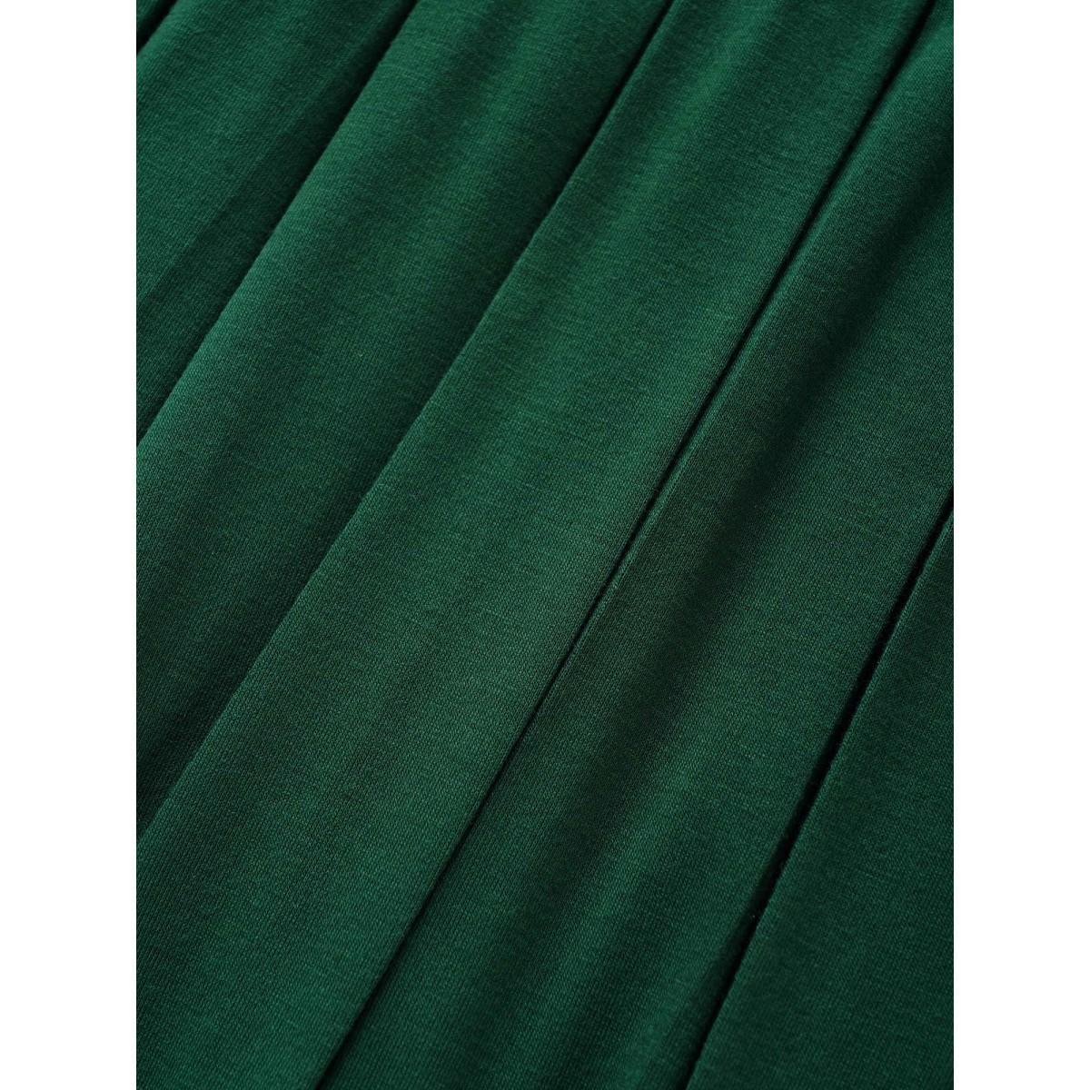 Plus Size Supersoft Essentials Plain Pleated Dress Green Women Casual Pleated V-neck Short sleeve Curvy BloomChic 26/4X Product Image