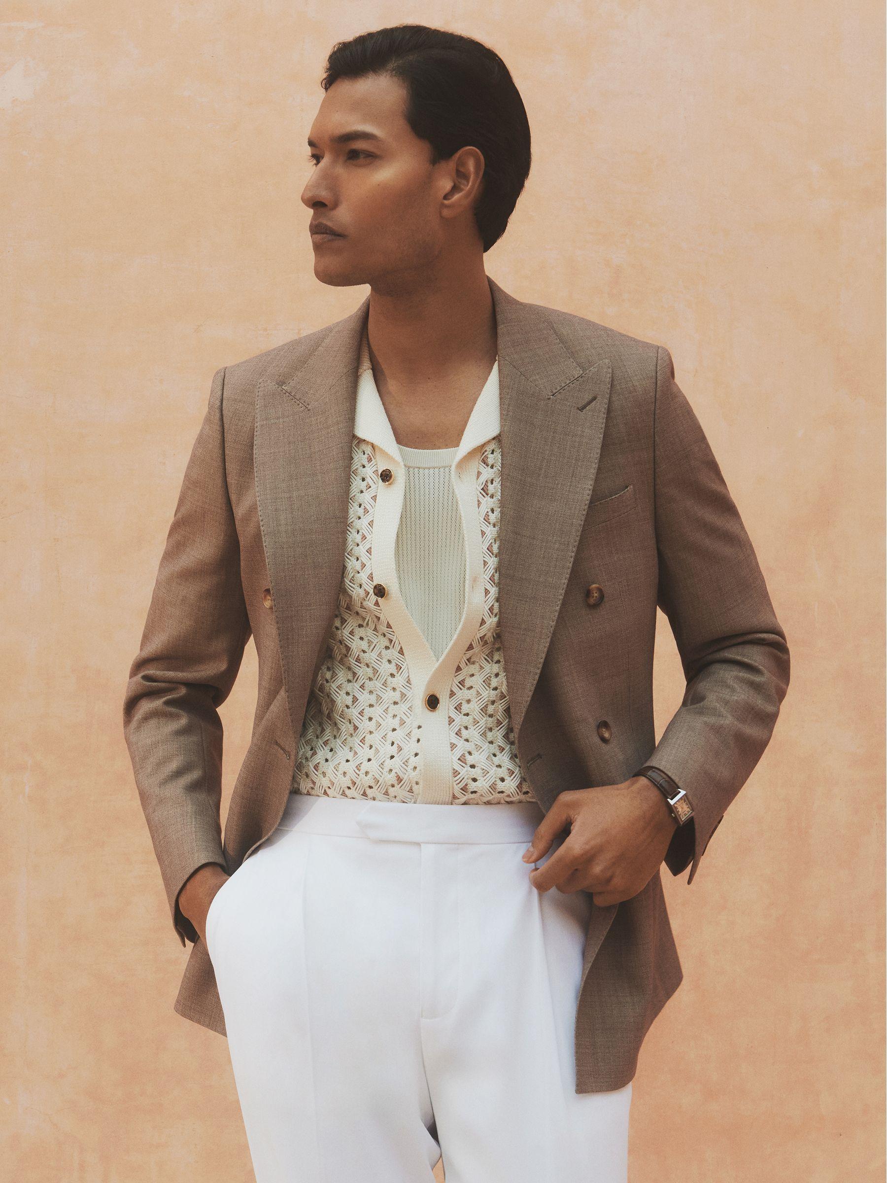 Slim Fit Single-Breasted Stretch Suit Blazer in Ivory White Product Image