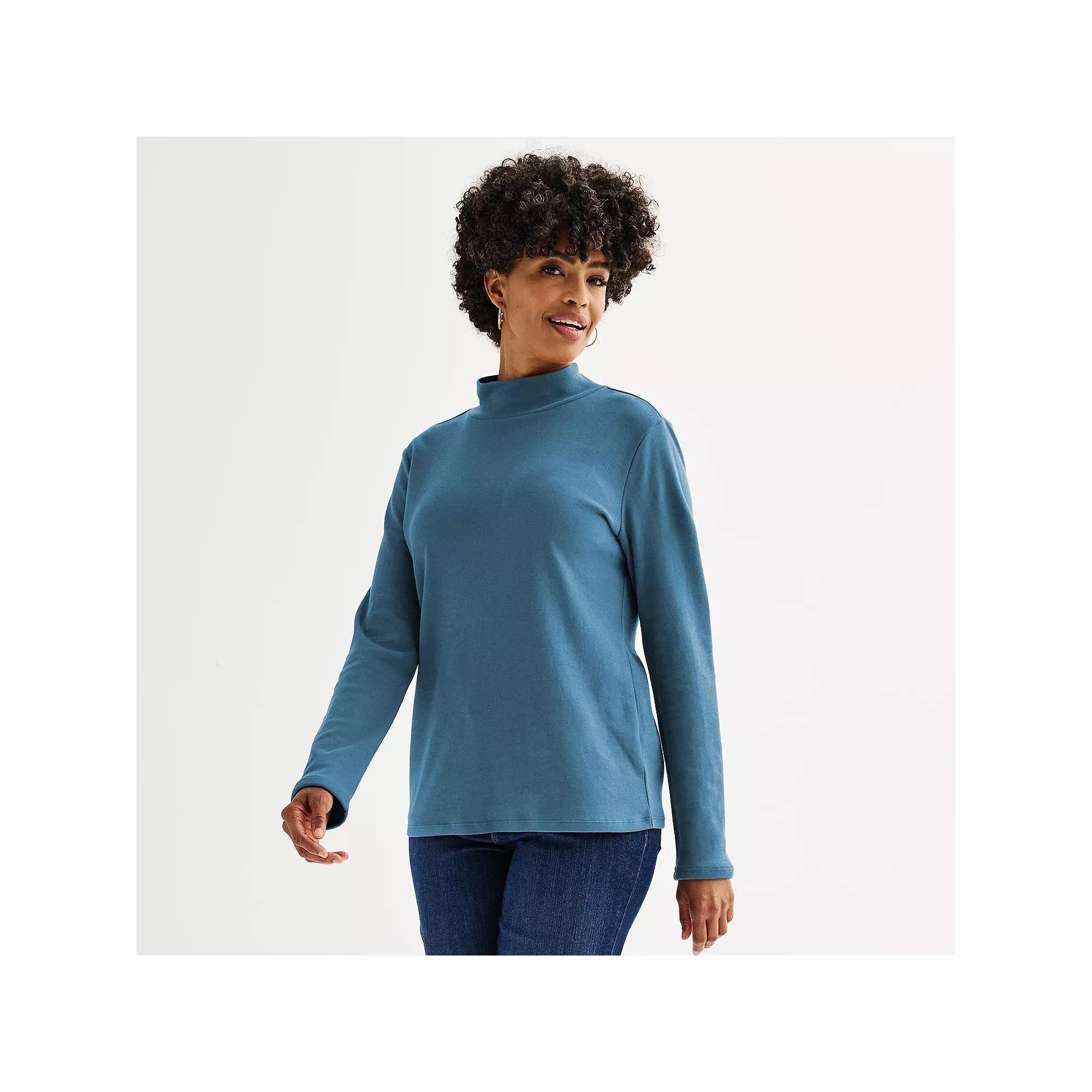 Women's Croft & Barrow® Essential Long-Sleeve Mockneck Top, Size: XS, Light Natural Product Image