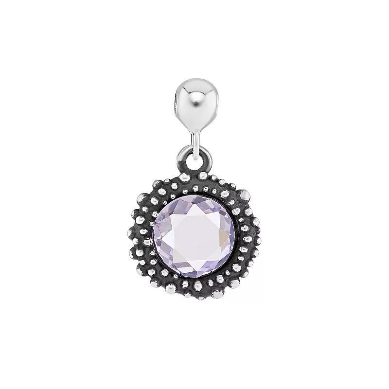 PRIMROSE Sterling Silver Oxidized Beaded Round Cubic Zirconia, Red Corundum & Spinel Sliding Charm, Women's, Sterling February Product Image