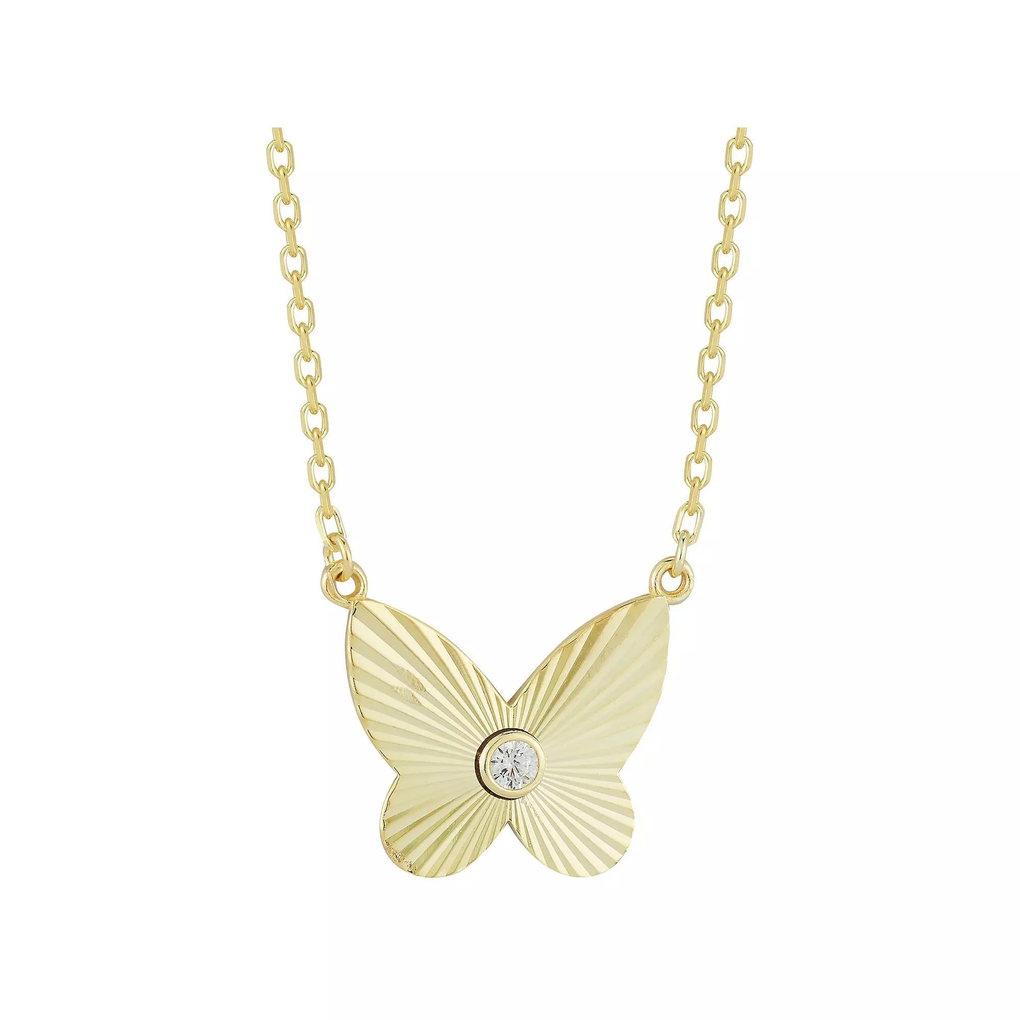 Sunkissed Sterling Cubic Zirconia Butterfly Necklace, Womens Gold Tone Product Image