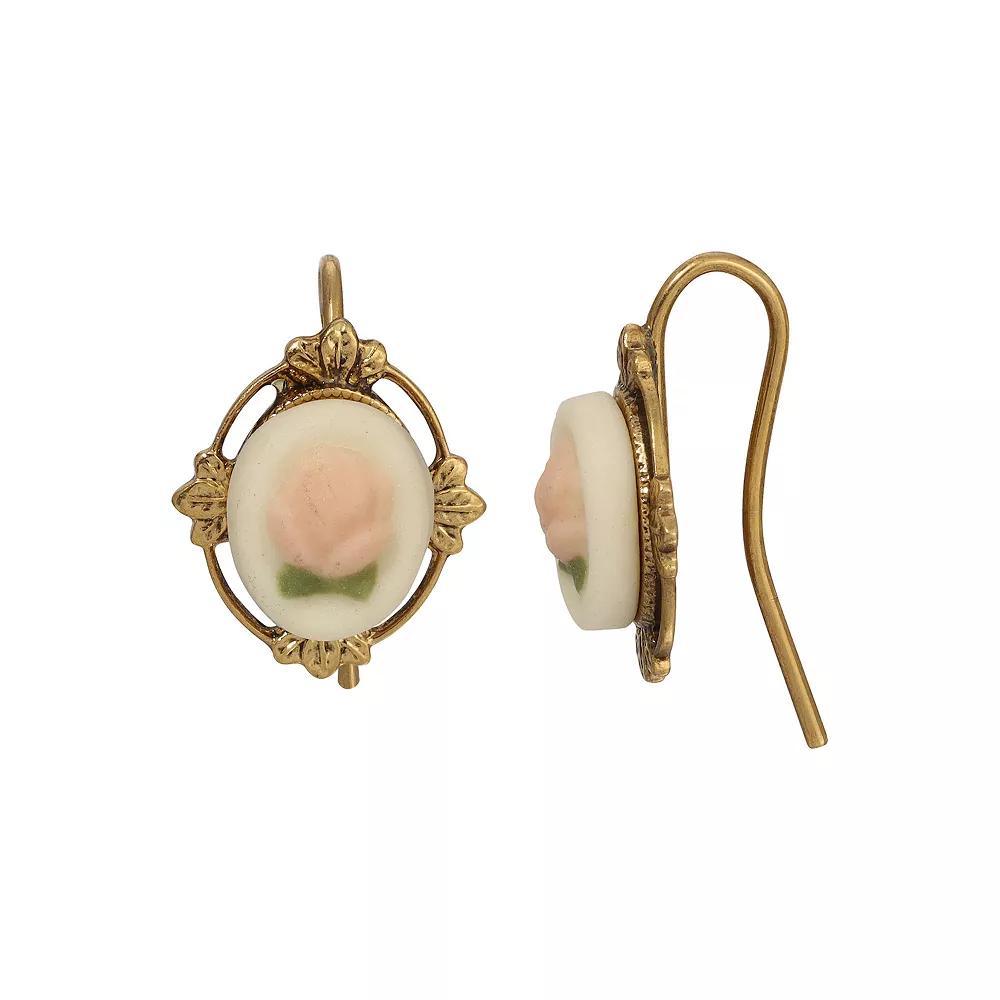 1928 Gold Tone Porcelain Flower Drop Earrings, Womens, Pink Product Image