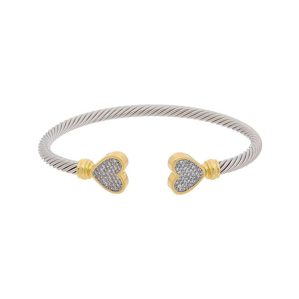 Juvell Two-Tone 18k Gold Plated Cubic Zirconia Pave Heart Ends Cuff Bracelet, Women's, Two Tone Product Image