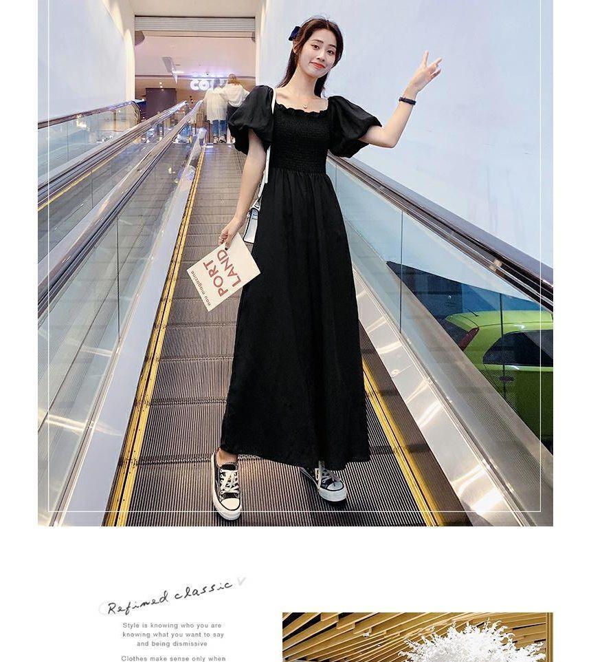 Puff-Sleeve Square-Neck Plain Ruffled Wide Leg Jumpsuit Product Image