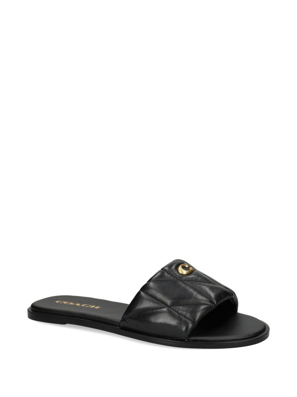 logo-plaque leather slides Product Image