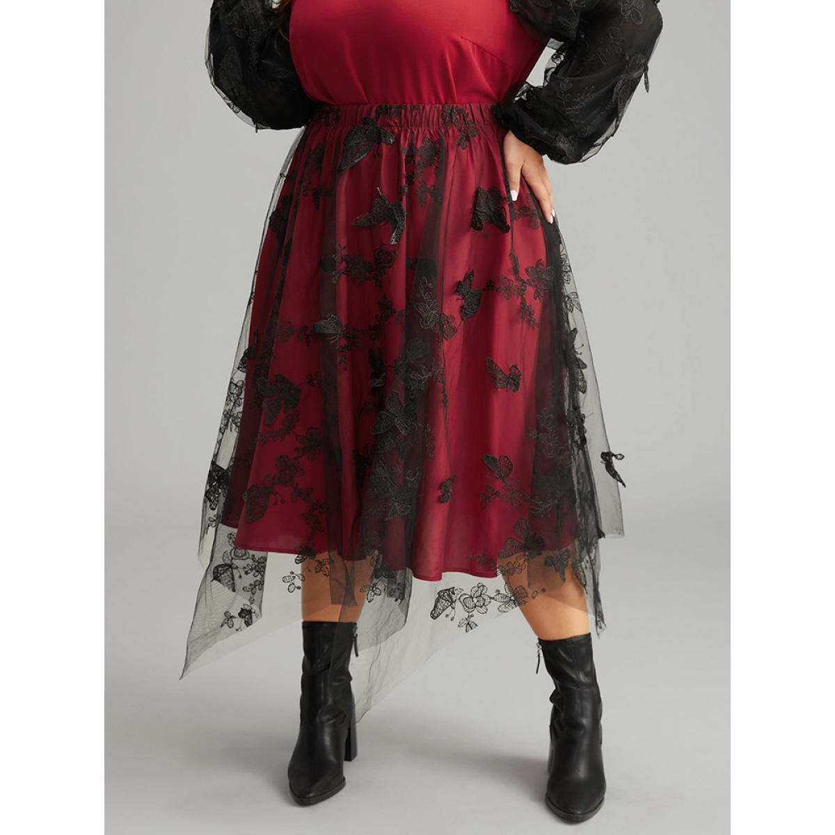 Plus Size Raspberry Butterfly Plisse Patchwork Keyhole Blouse Women Glamour Long Sleeve Keyhole Cut-Out Festival-Halloween Blouses BloomChic 10/M Product Image
