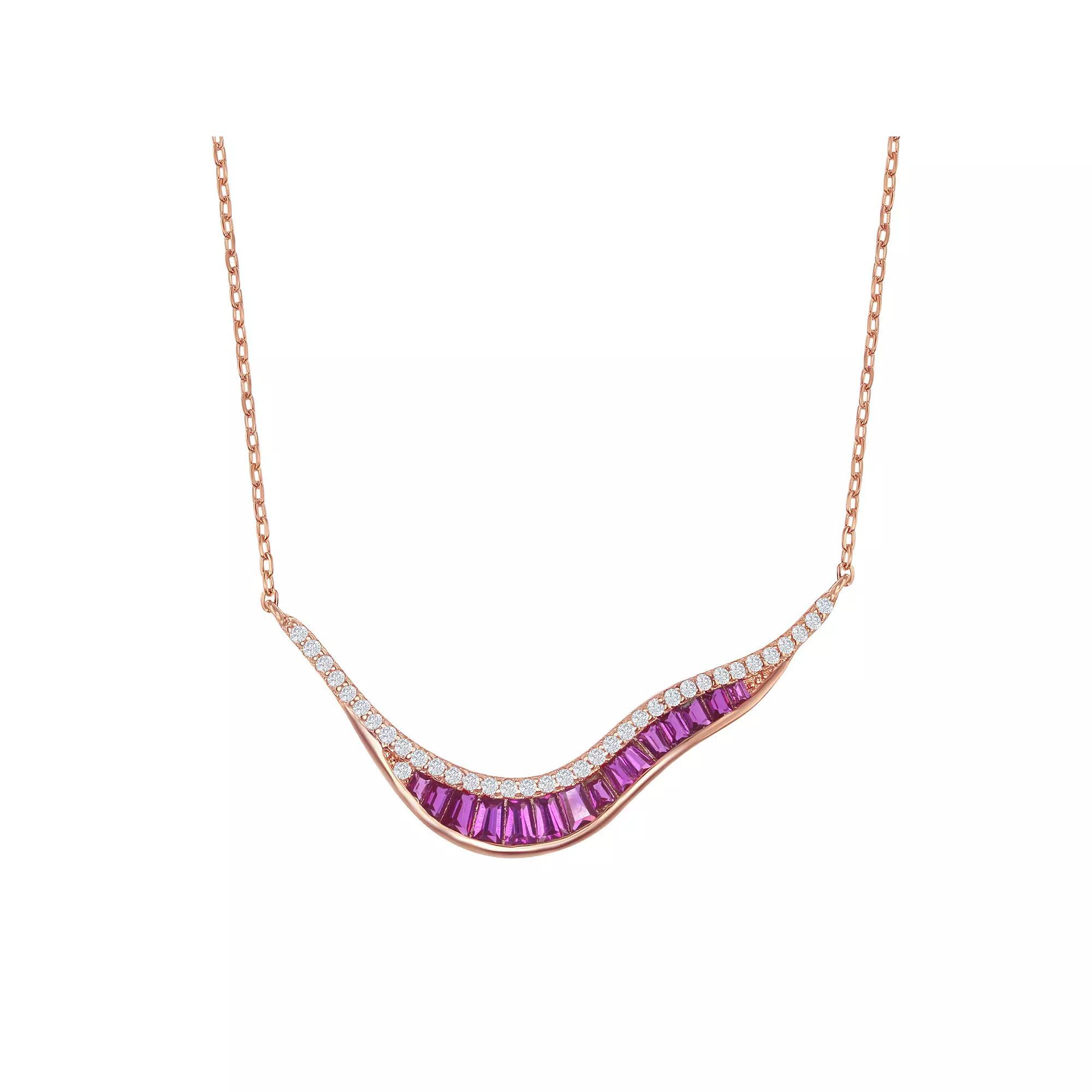 Sterling Silver Red Cubic Zirconia Abstract Chevron Necklace, Women's, Size: 16-18" ADJ, Pink Tone Product Image