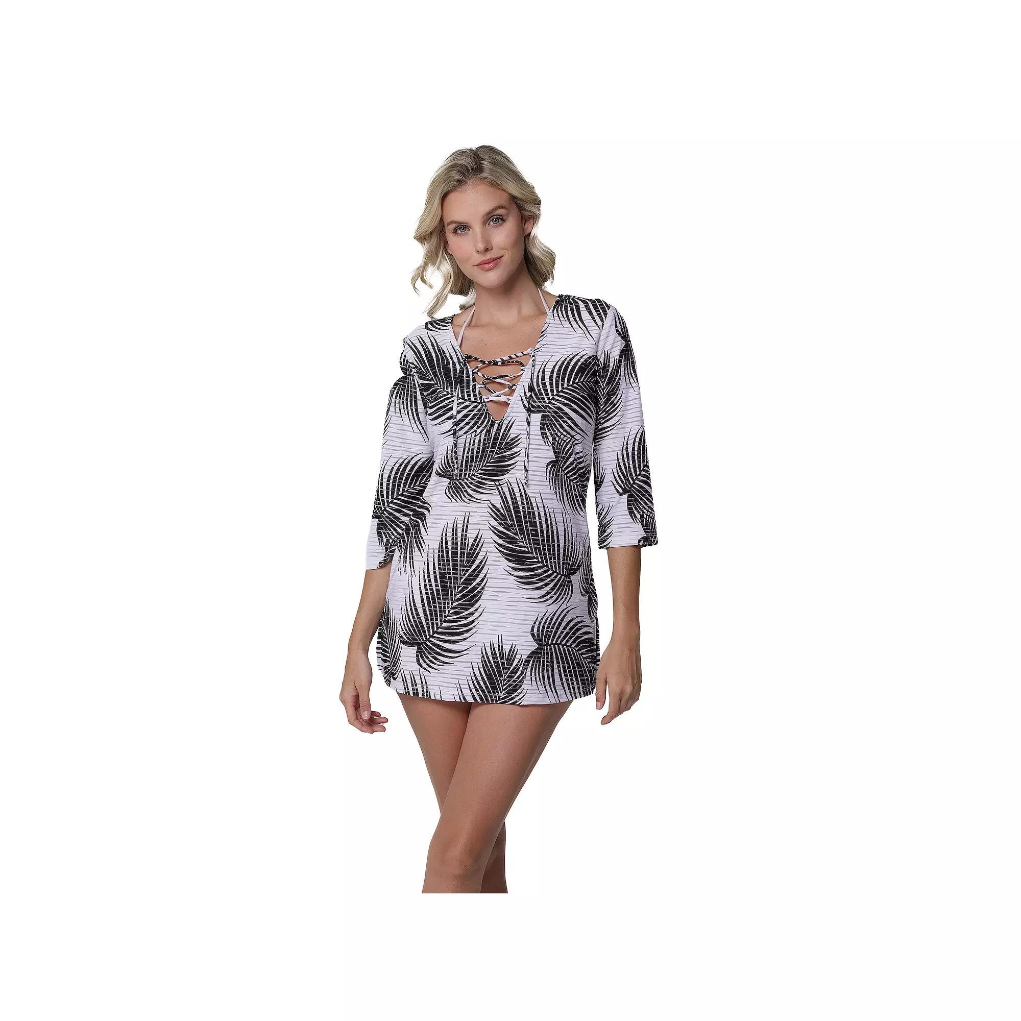 Womens Portocruz Lace-Up Swim Cover-Up Tunic Blue Palm Product Image