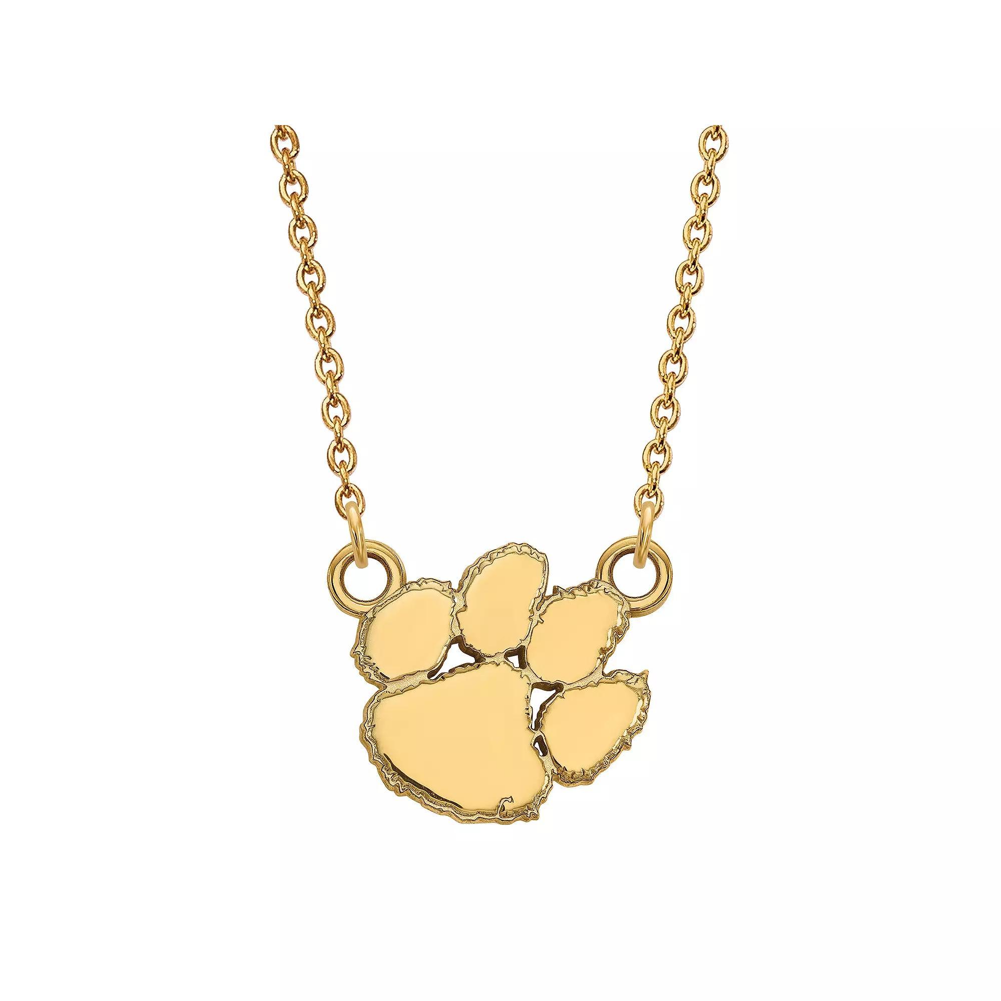 LogoArt Sterling Silver 14k Gold Plated Clemson Tigers Small Paw Necklace, Women's, Size: 18 mm Product Image