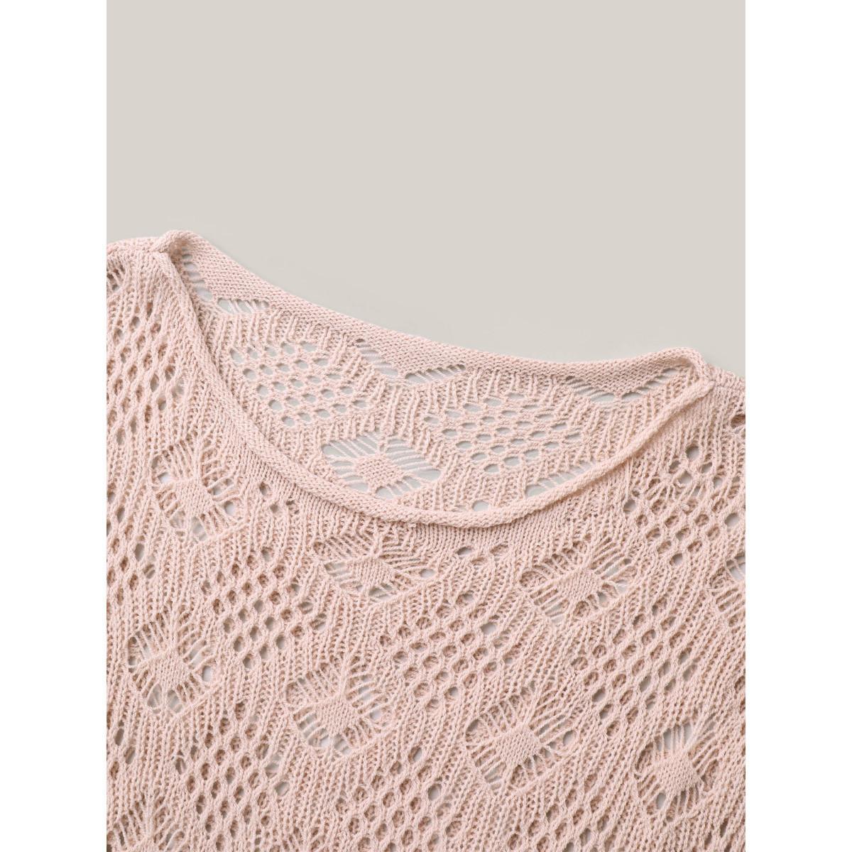 Plus Size Cut Out Textured Feel Pullover MistyRose Women Casual Loose Long Sleeve Round Neck Everyday Pullovers BloomChic 28/5X Product Image