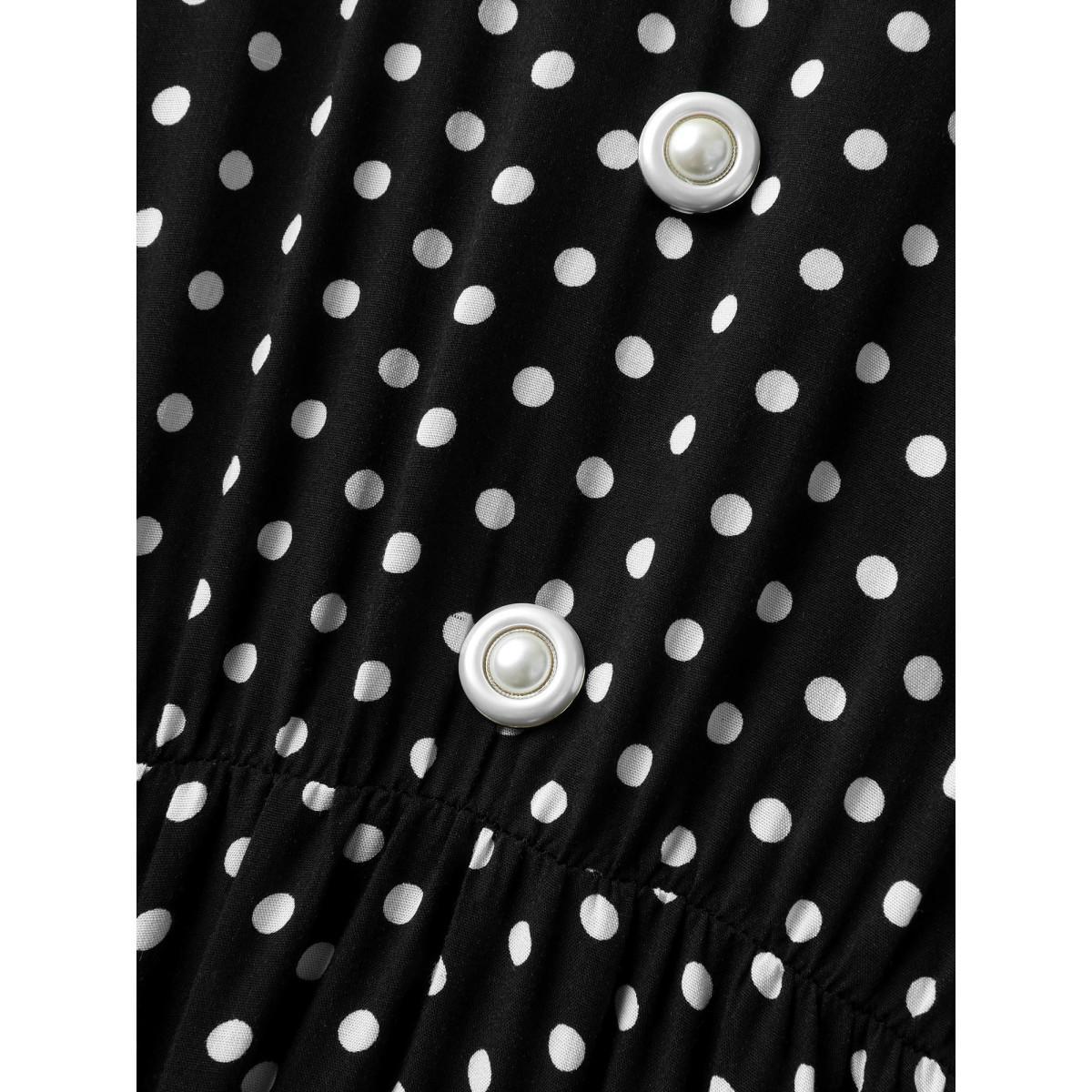 Plus Size Rayon Pretty Polka Dots Lapel Collar Dress BlackFlower Women Lapel Collar Short sleeve Curvy BloomChic 14-16/1X Product Image