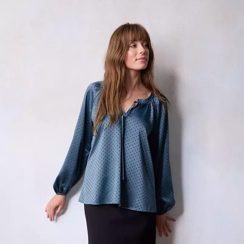 Women's LC Lauren Conrad Tie-Front Peasant Top, Size: XXL, Ballerina Tulle Product Image