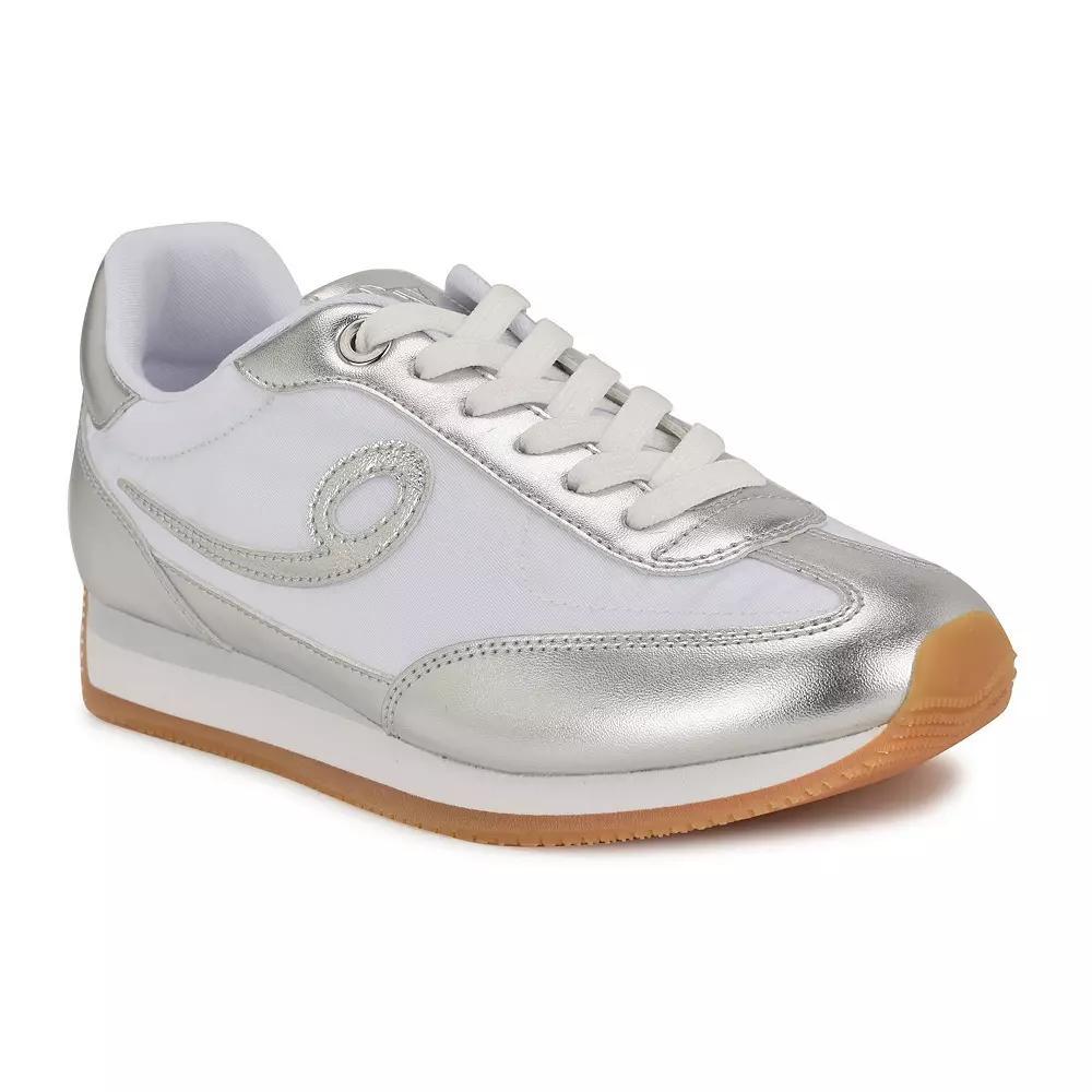 Nine West Fivo Women's Casual Lace-Up Round Toe Sneakers, Size: 5, White Silver Product Image
