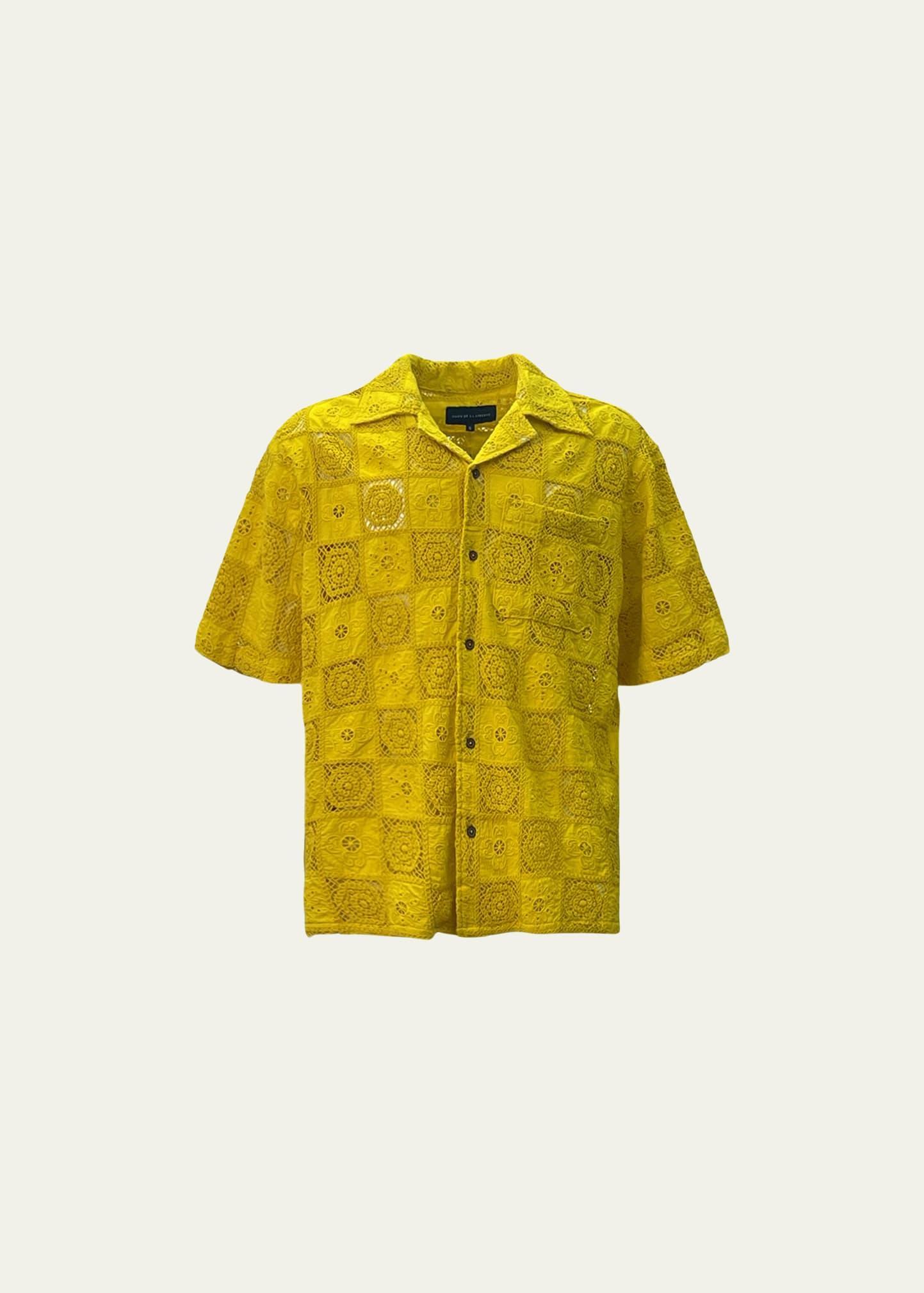 Mens Robbie Embroidered Laser-Cut Camp Shirt Product Image